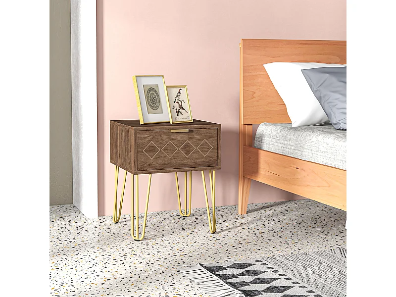 Comodini con cassetti set 2pz in truciolato e acciaio marrone