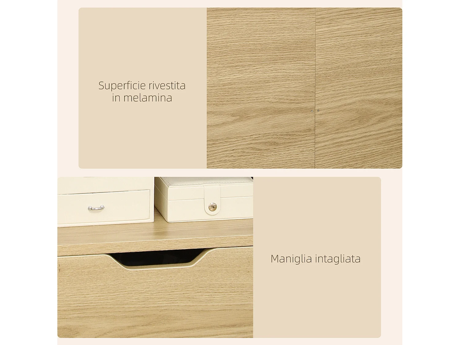 Comodino con cassetto e ripiani in legno 45x35x73 cm