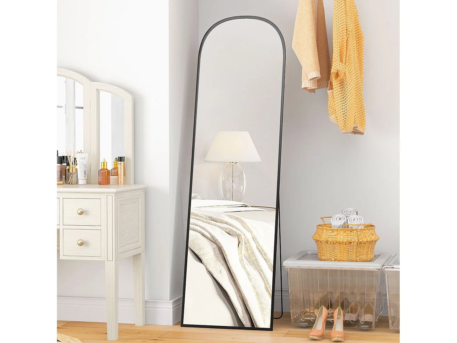 Specchio da terra e parete con supporto pieghevole 50x170 cm nero