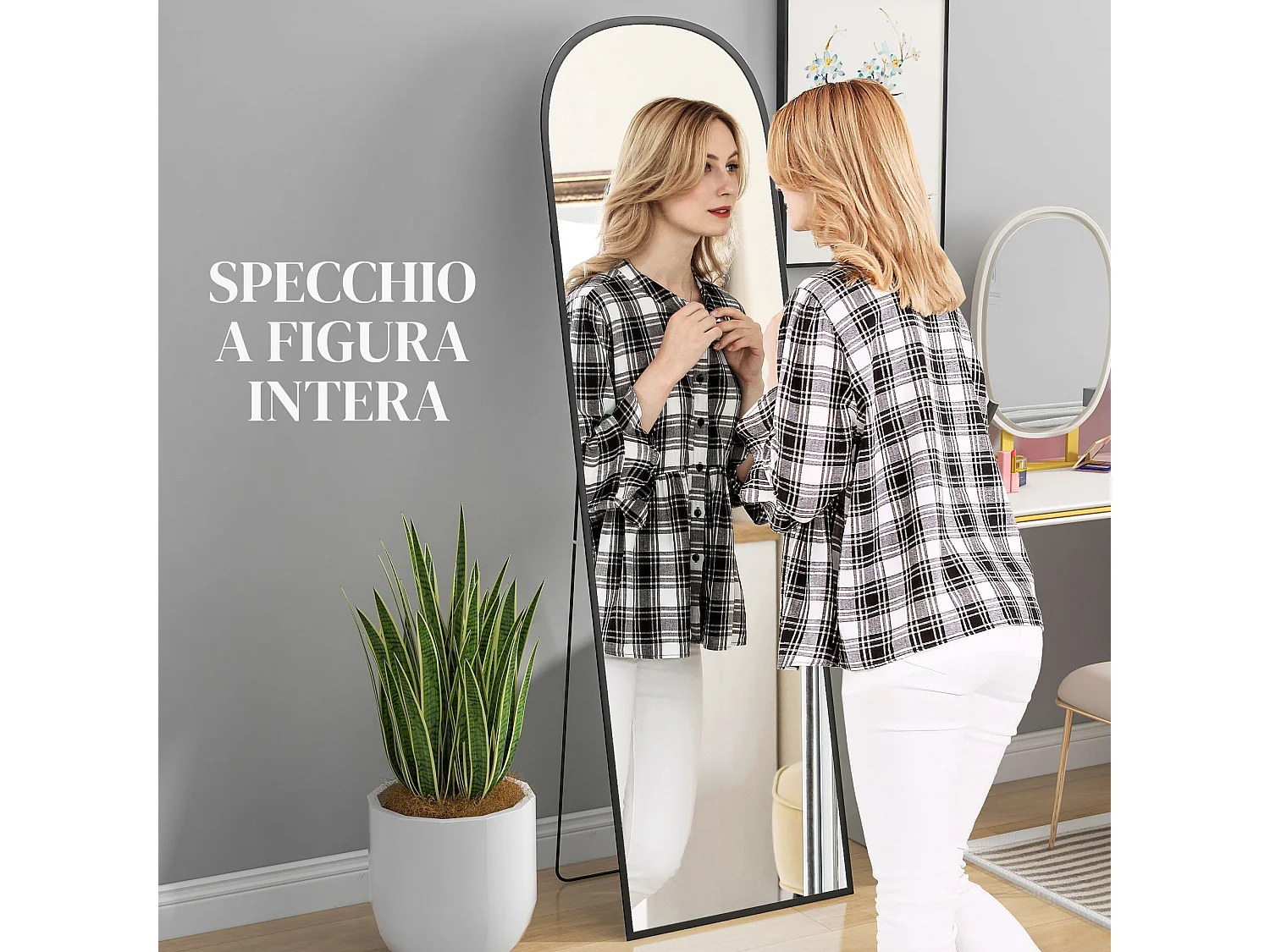 Specchio da terra e parete con supporto pieghevole 50x170 cm nero