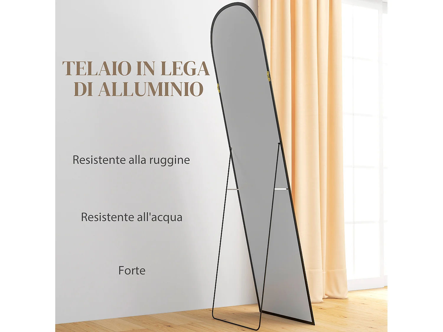 Specchio da terra e parete con supporto pieghevole 50x170 cm nero