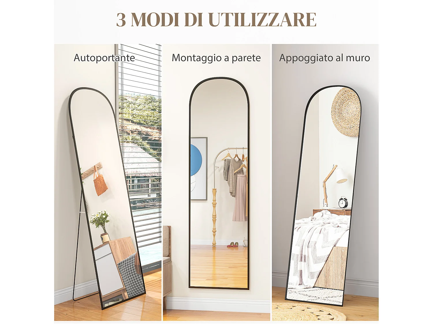 Specchio da terra e parete con supporto pieghevole 50x170 cm nero