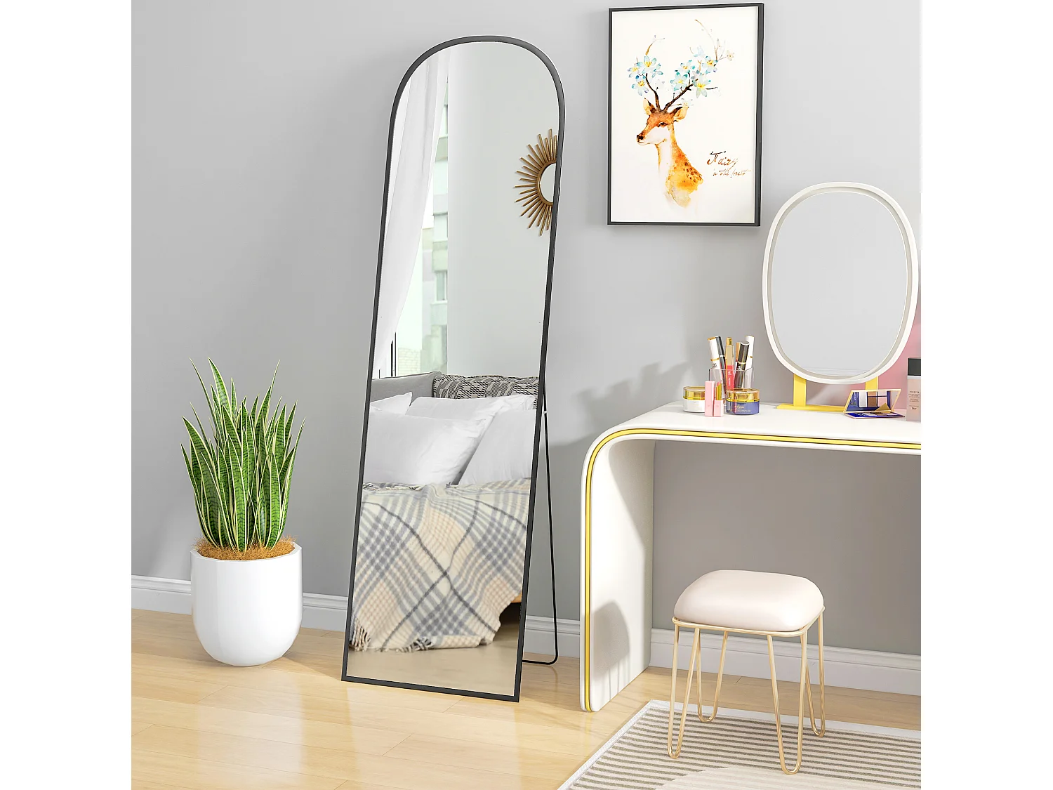 Specchio da terra e parete con supporto pieghevole 50x170 cm nero