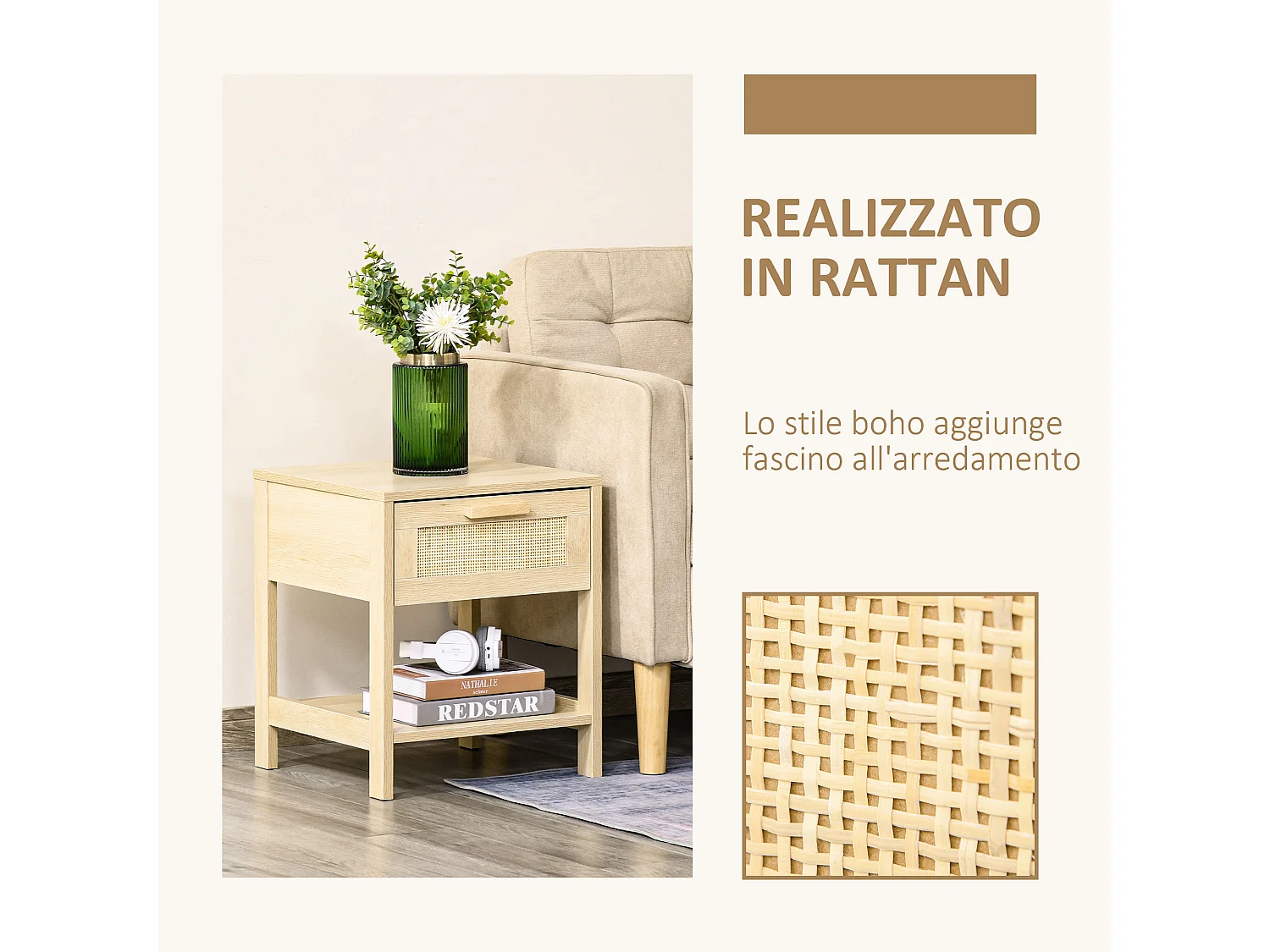 Comodino moderno con cassetto e ripiano inferiore in mdf