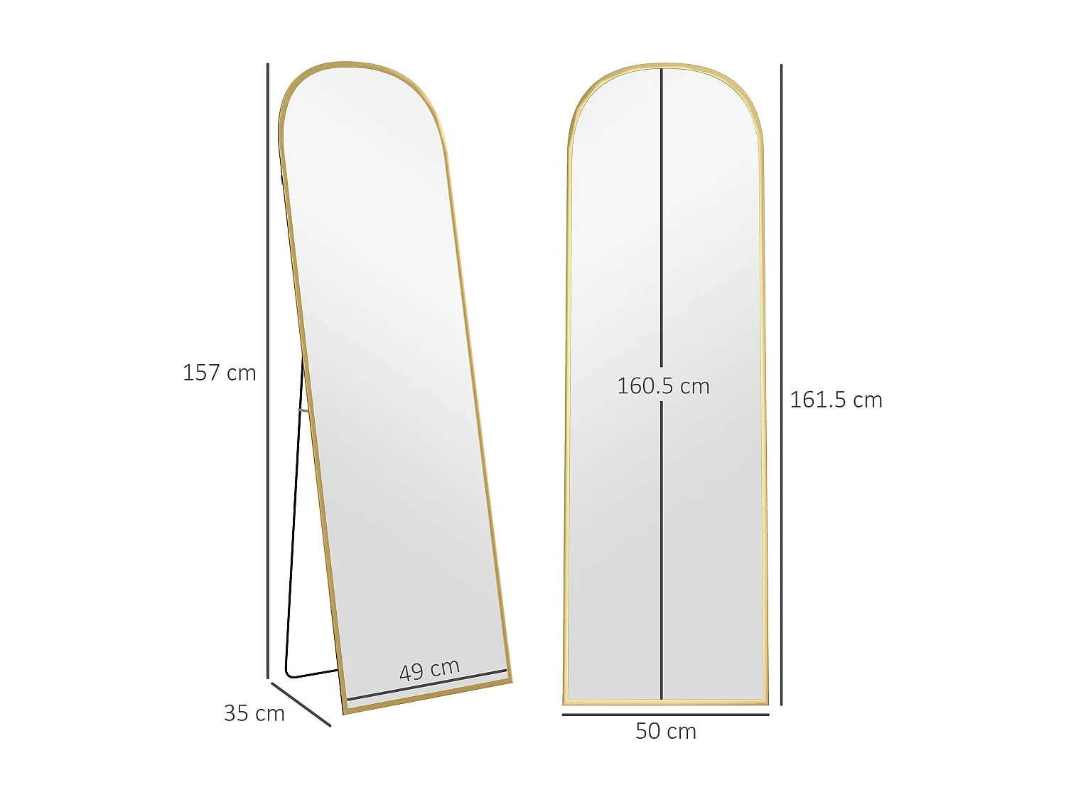 Specchio da terra e parete con supporto pieghevole 50x170cm oro