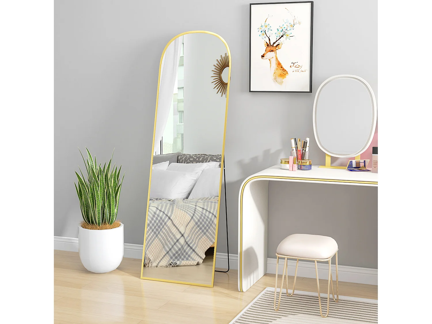 Specchio da terra e parete con supporto pieghevole 50x170cm oro