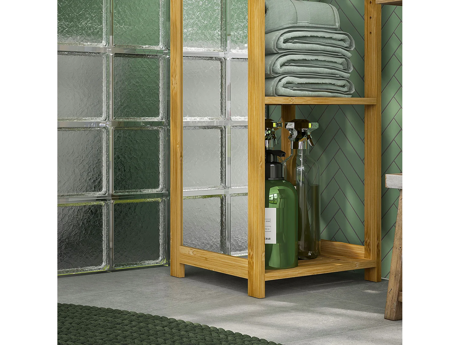 Scaffale bagno con specchio e 6 ripiani a doghe in bambù