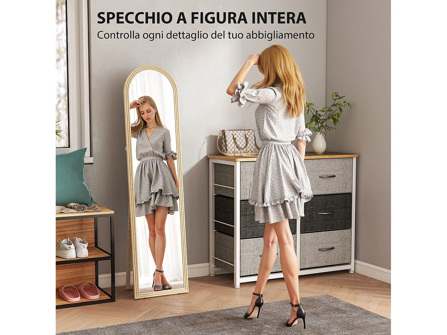 Specchio da terra e parete con cavalletto 40x160cm pietra beige