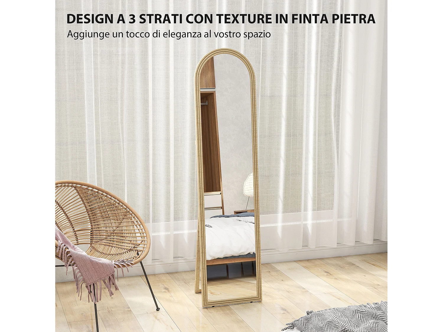 Specchio da terra e parete con cavalletto 40x160cm pietra beige