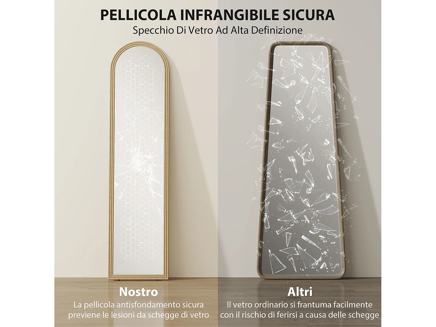 Specchio da terra e parete con cavalletto 40x160cm pietra beige