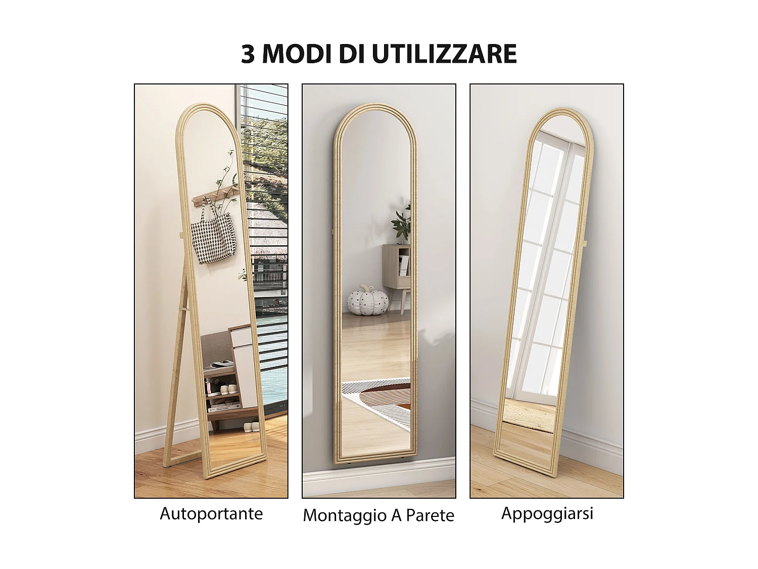 Specchio da terra e parete con cavalletto 40x160cm pietra beige