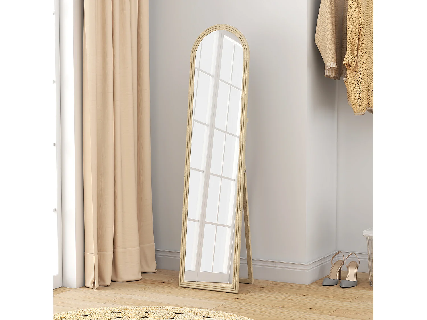 Specchio da terra e parete con cavalletto 40x160cm pietra beige