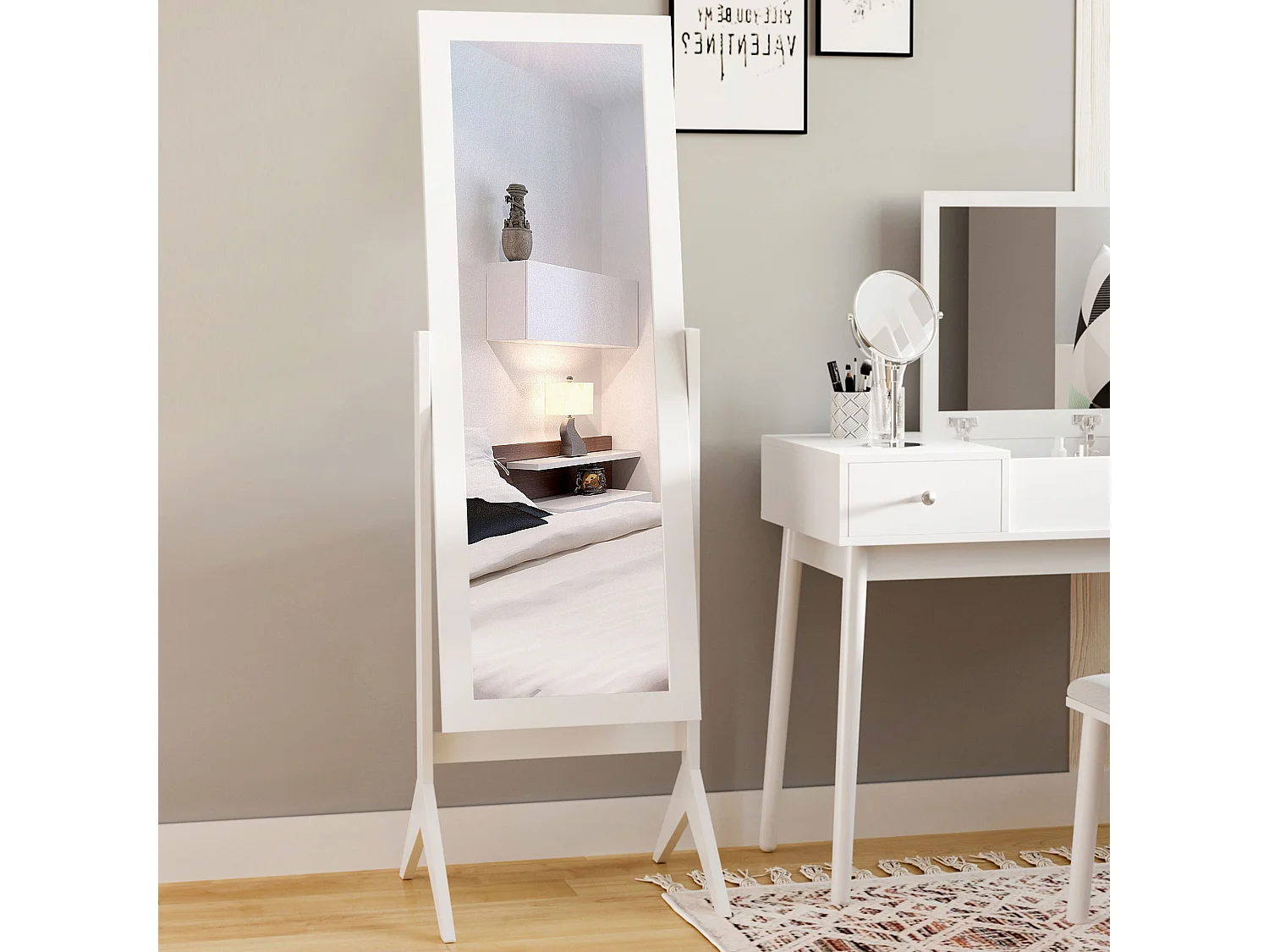 Specchio a figura intera con 4 gambe e angolazione regolabile bianco
