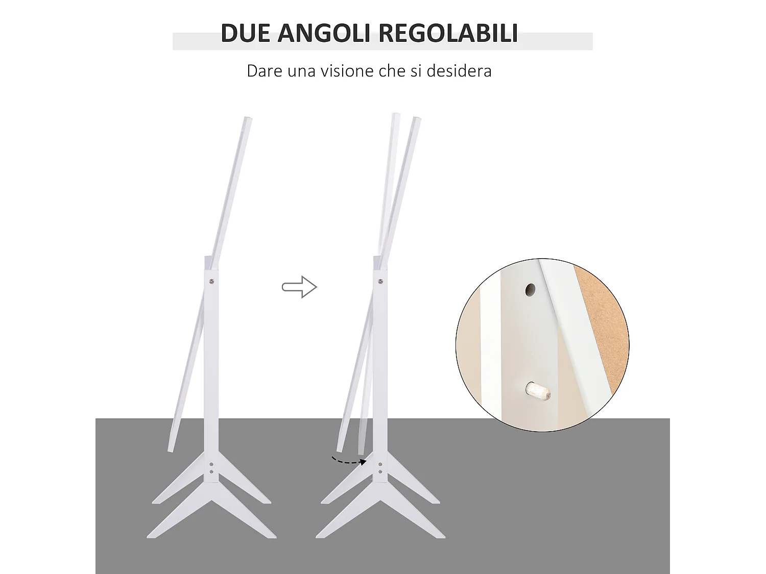 Specchio a figura intera con 4 gambe e angolazione regolabile bianco