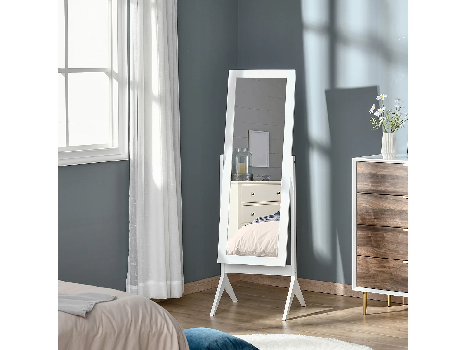 Specchio a figura intera con 4 gambe e angolazione regolabile bianco