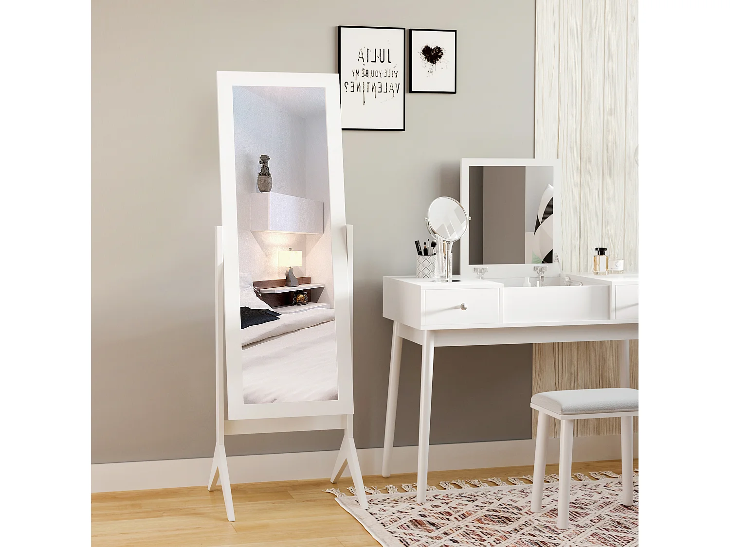 Specchio a figura intera con 4 gambe e angolazione regolabile bianco