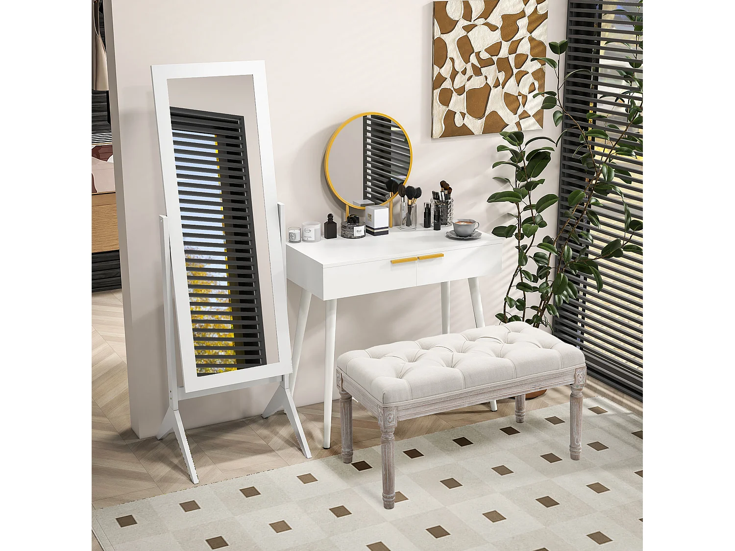 Specchio a figura intera con 4 gambe e angolazione regolabile bianco