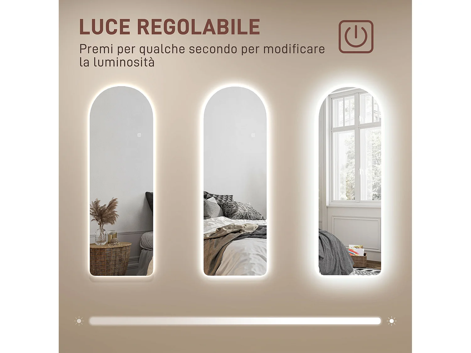 Specchio da parete ad arco con illuminazione led regolabile 40x3x120cm