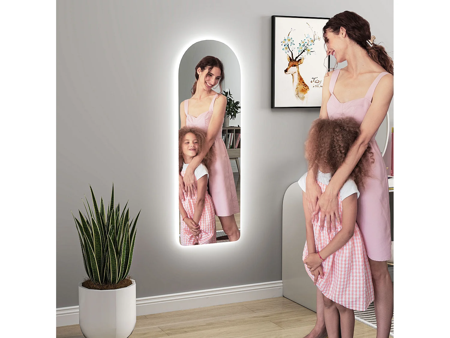 Specchio da parete ad arco con illuminazione led regolabile 40x3x120cm