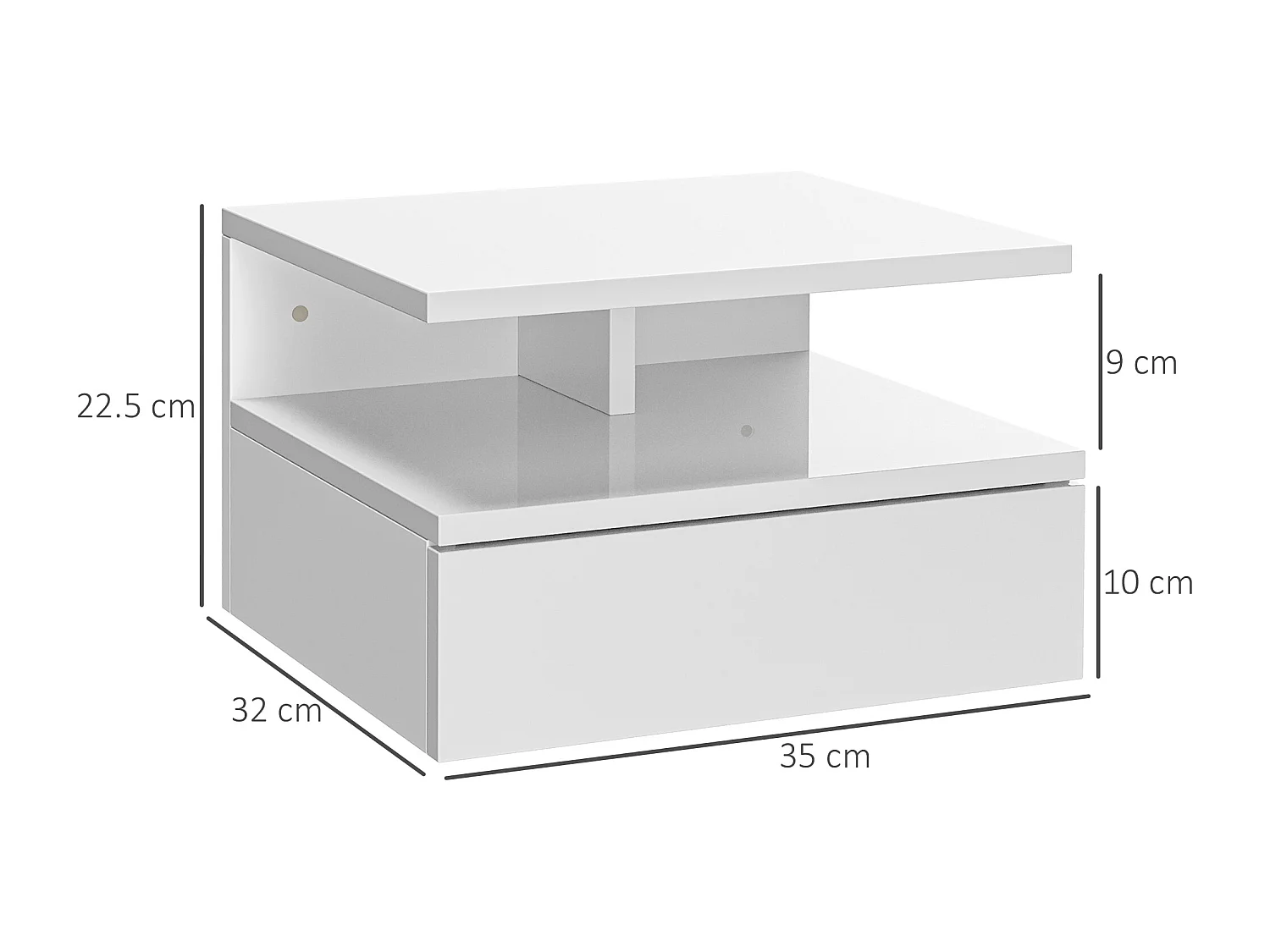 Set 2 comodini sospesi con cassetto e mensola bianco lucido