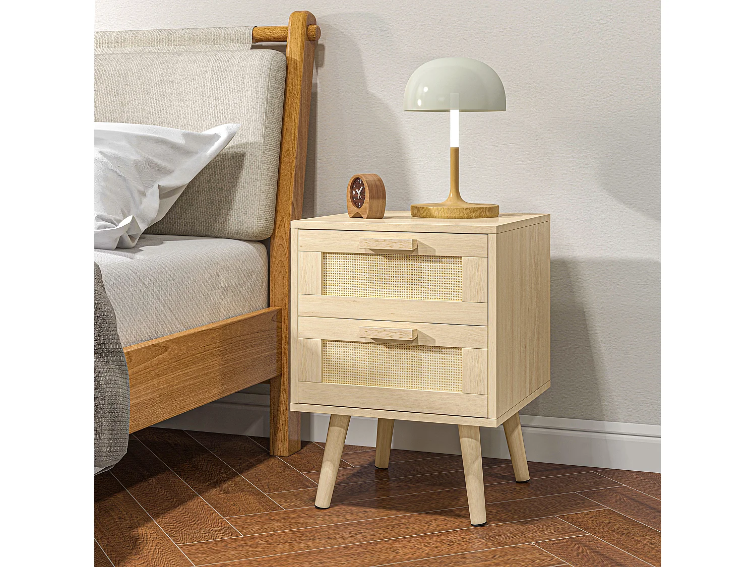 Comodino con 2 cassetti in stile boho colore legno