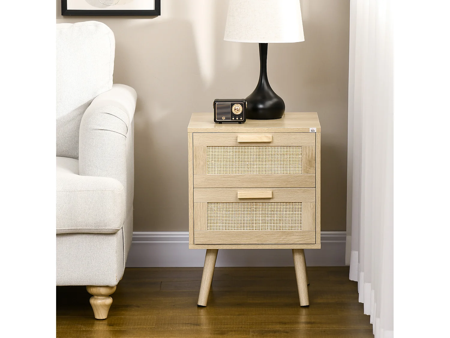 Comodino con 2 cassetti in stile boho colore legno