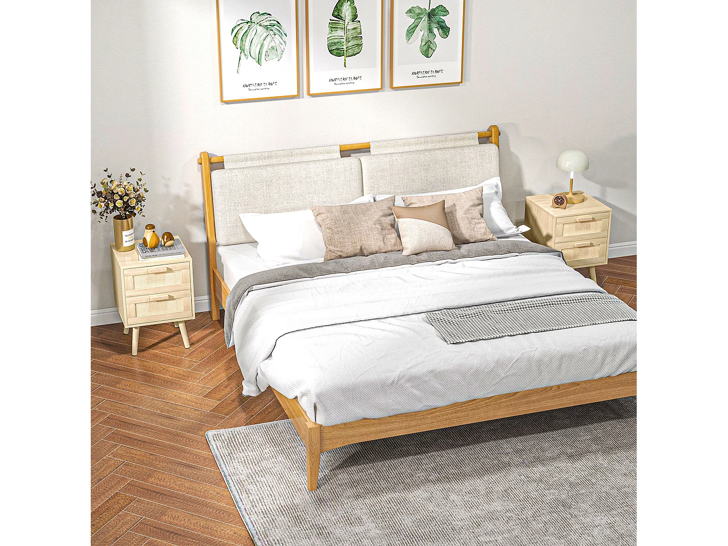 Set 2 comodini per camera da letto stile boho con 2 cassetti