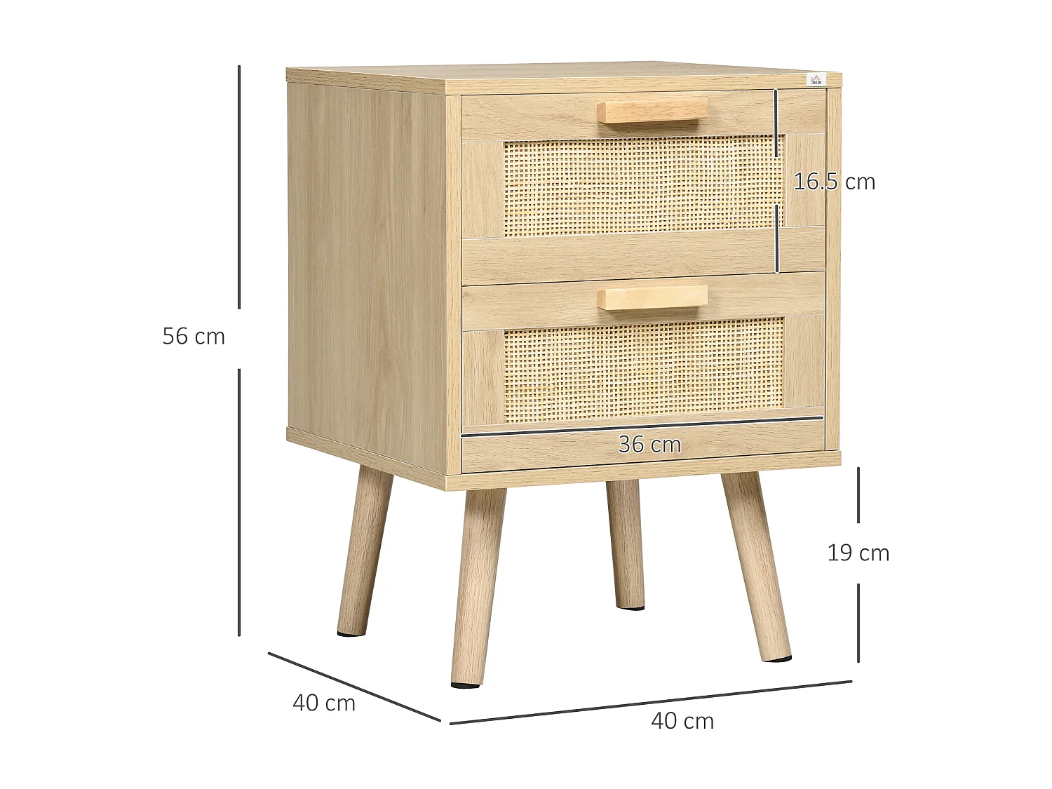 Set 2 comodini per camera da letto stile boho con 2 cassetti