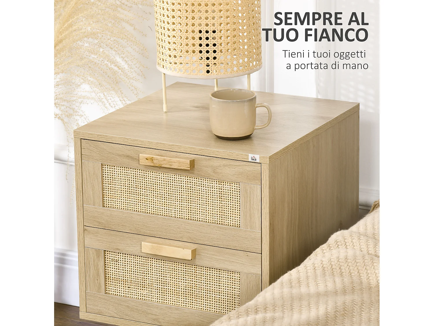 Set 2 comodini per camera da letto stile boho con 2 cassetti