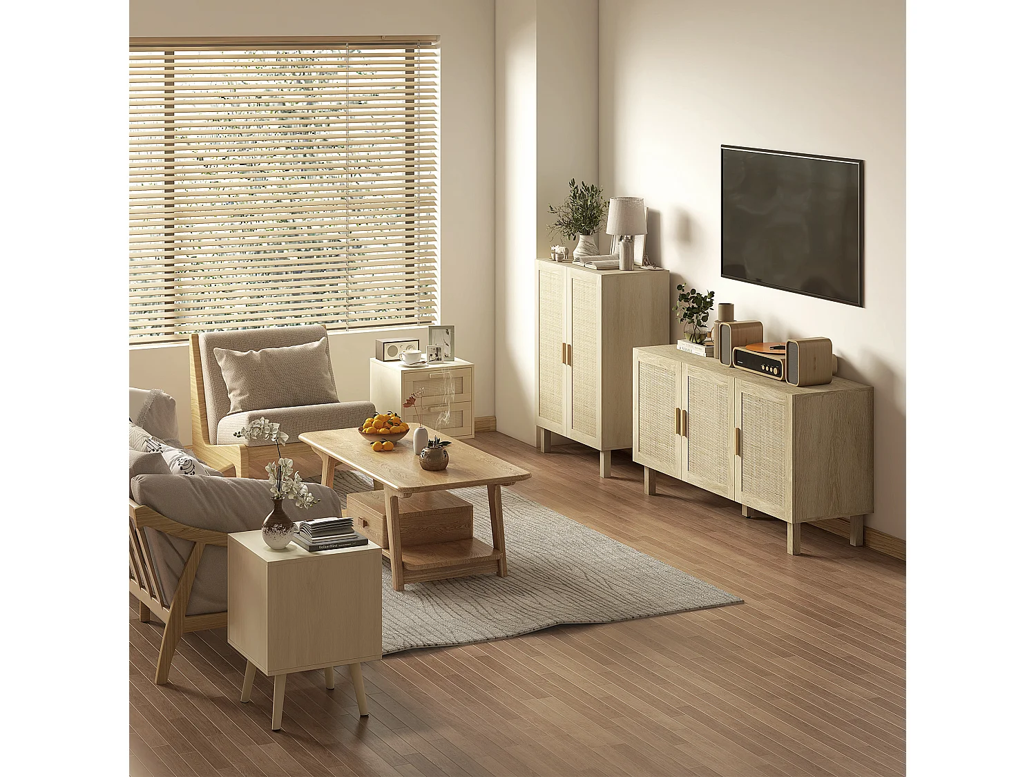 Set 2 comodini per camera da letto stile boho con 2 cassetti