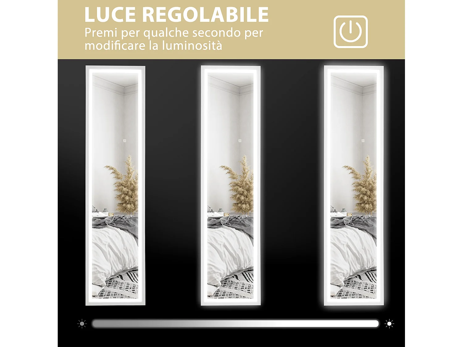 Specchio da parete e da terra con luci led regolabili bianco