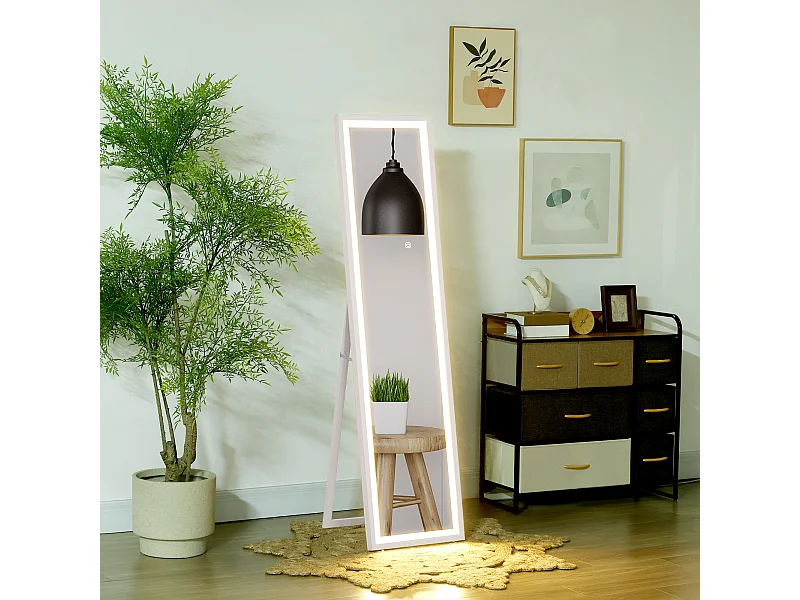 Specchio da parete e da terra con luci led regolabili bianco
