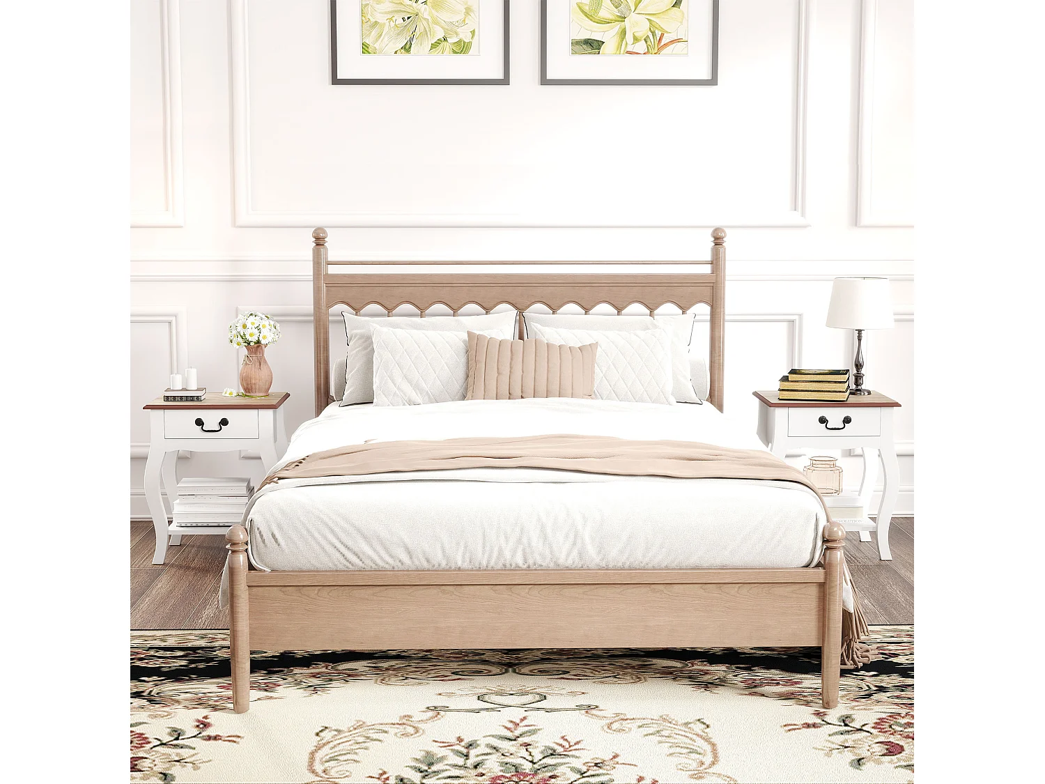 Comodino con cassetto e ripiano aperto in legno bianco e rovere