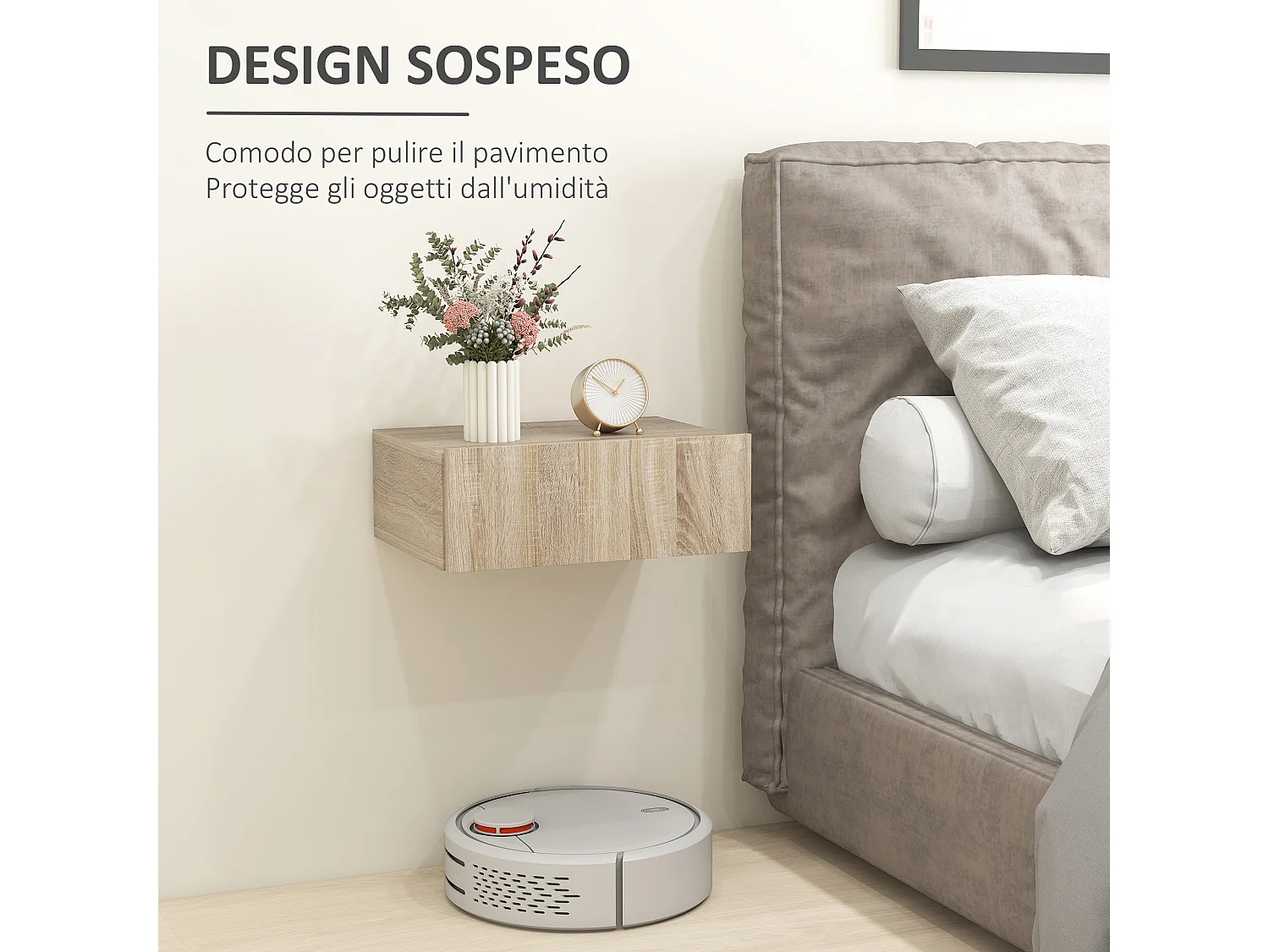 HOMCOM Set 2 Comodini Sospesi Design Moderno Legno 40x30x15cm