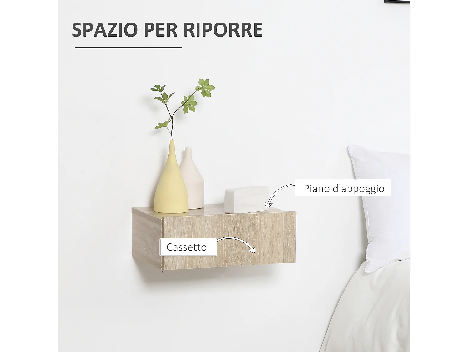 HOMCOM Set 2 Comodini Sospesi Design Moderno Legno 40x30x15cm