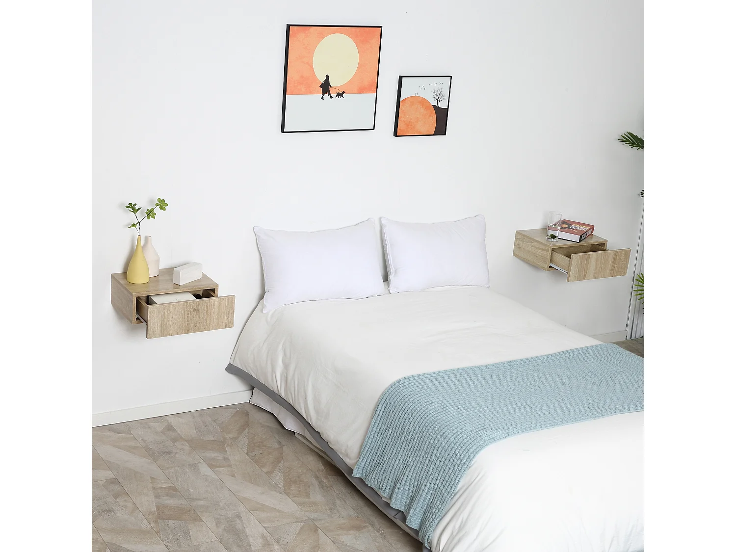 HOMCOM Set 2 Comodini Sospesi Design Moderno Legno 40x30x15cm