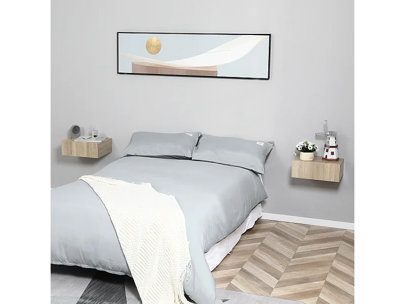 HOMCOM Set 2 Comodini Sospesi Design Moderno Legno 40x30x15cm