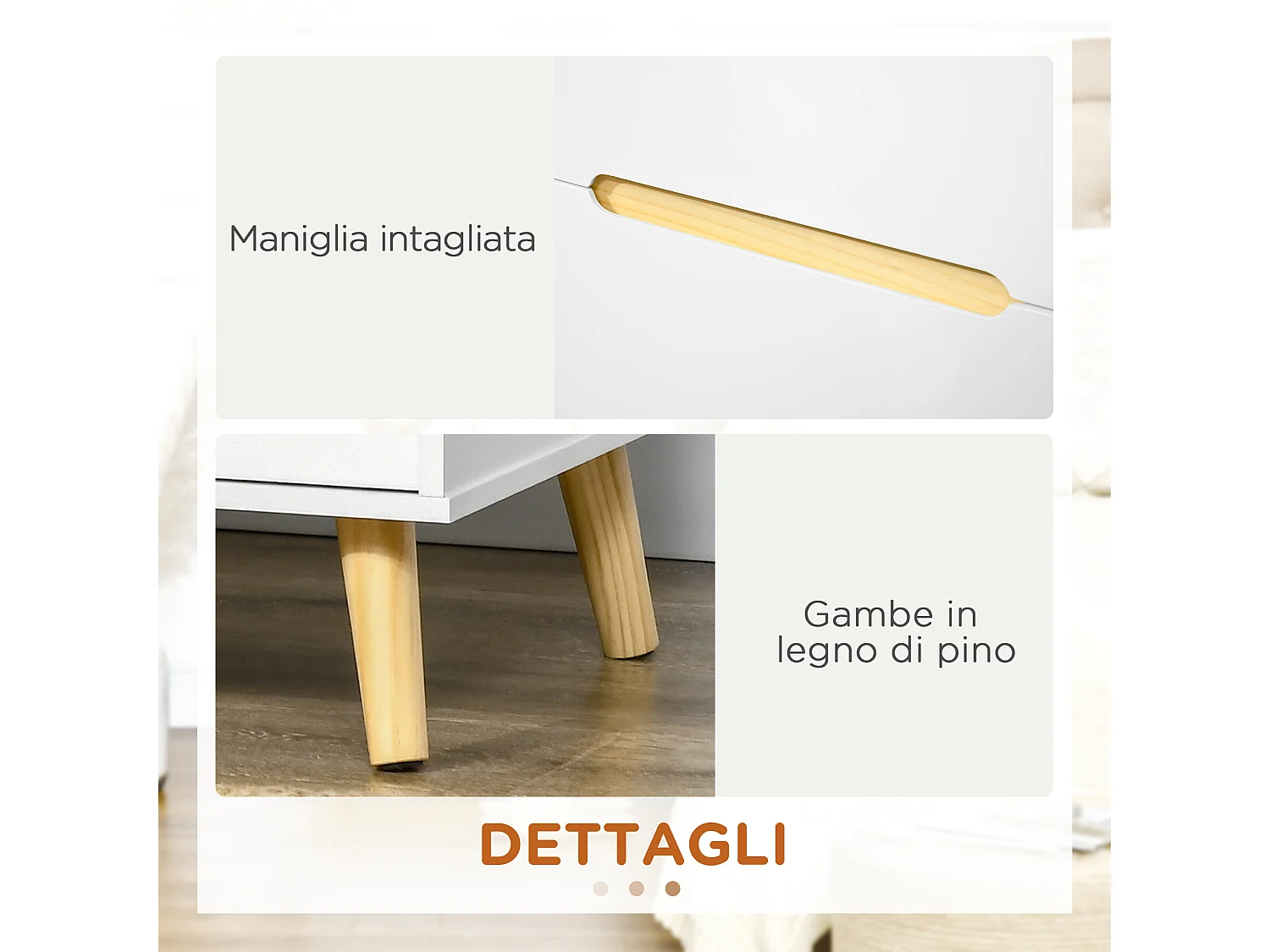 Comodino moderno con 2 cassetti 50lx40px50.5a cm bianco