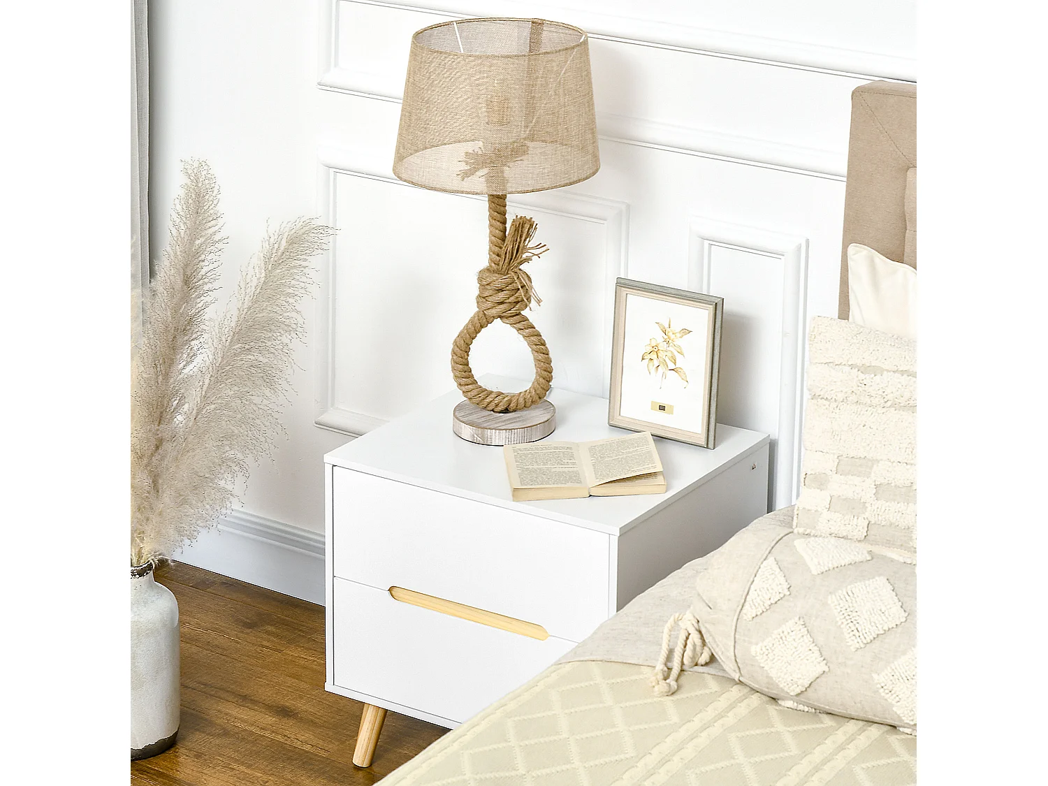 Comodino moderno con 2 cassetti 50lx40px50.5a cm bianco