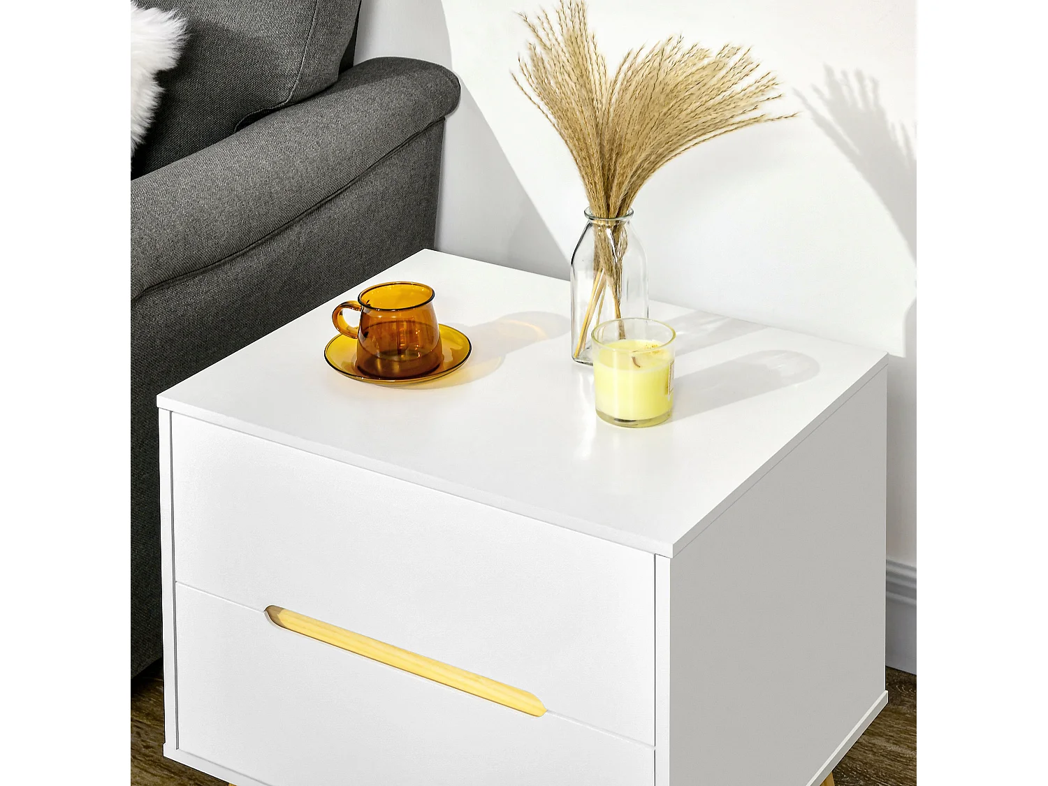 Comodino moderno con 2 cassetti 50lx40px50.5a cm bianco