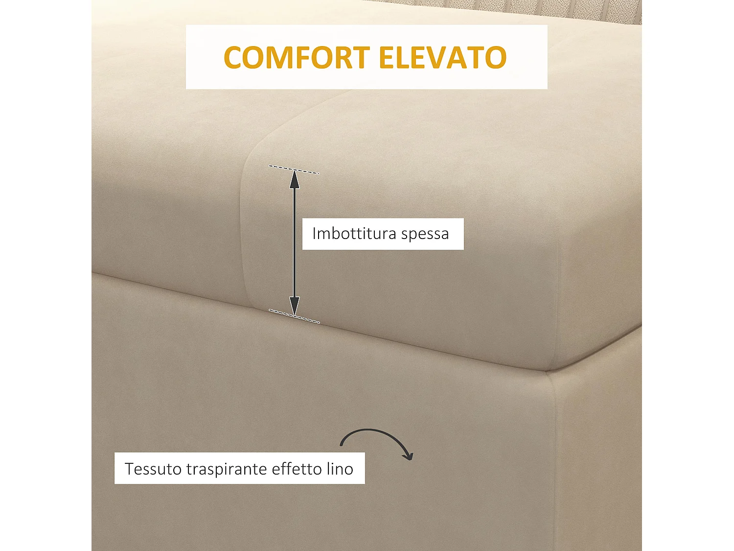 Panca contenitore con seduta imbottita tessuto beige