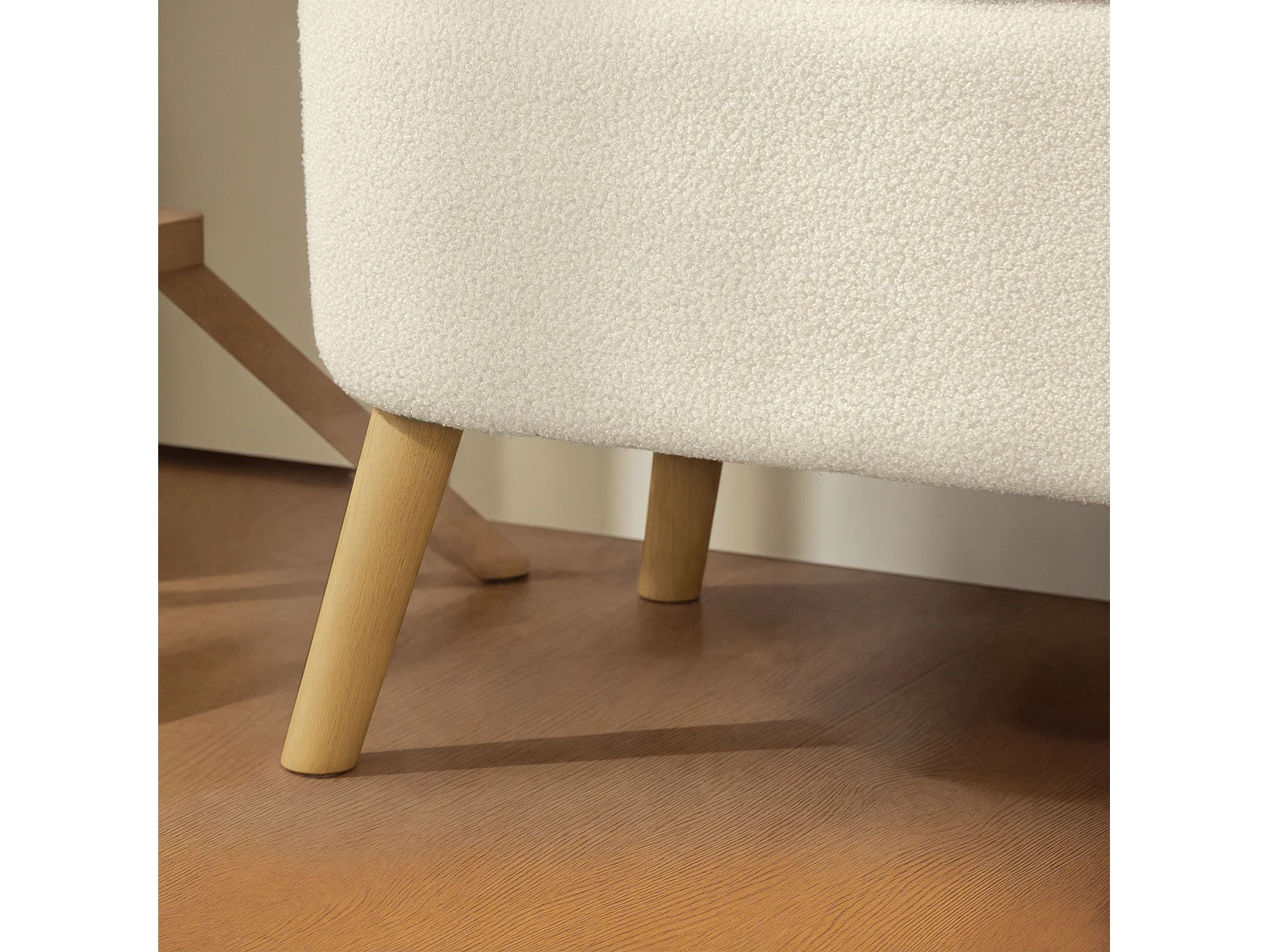 Panca contenitore imbottita da 65L in tessuto teddy beige