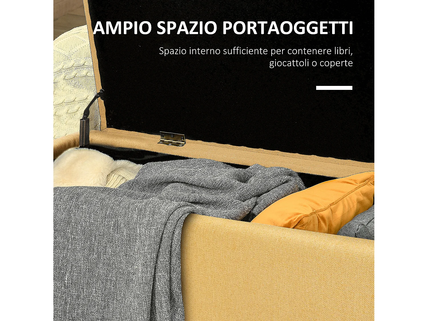 Panca fondo letto contenitore rivestita in poliestere giallo