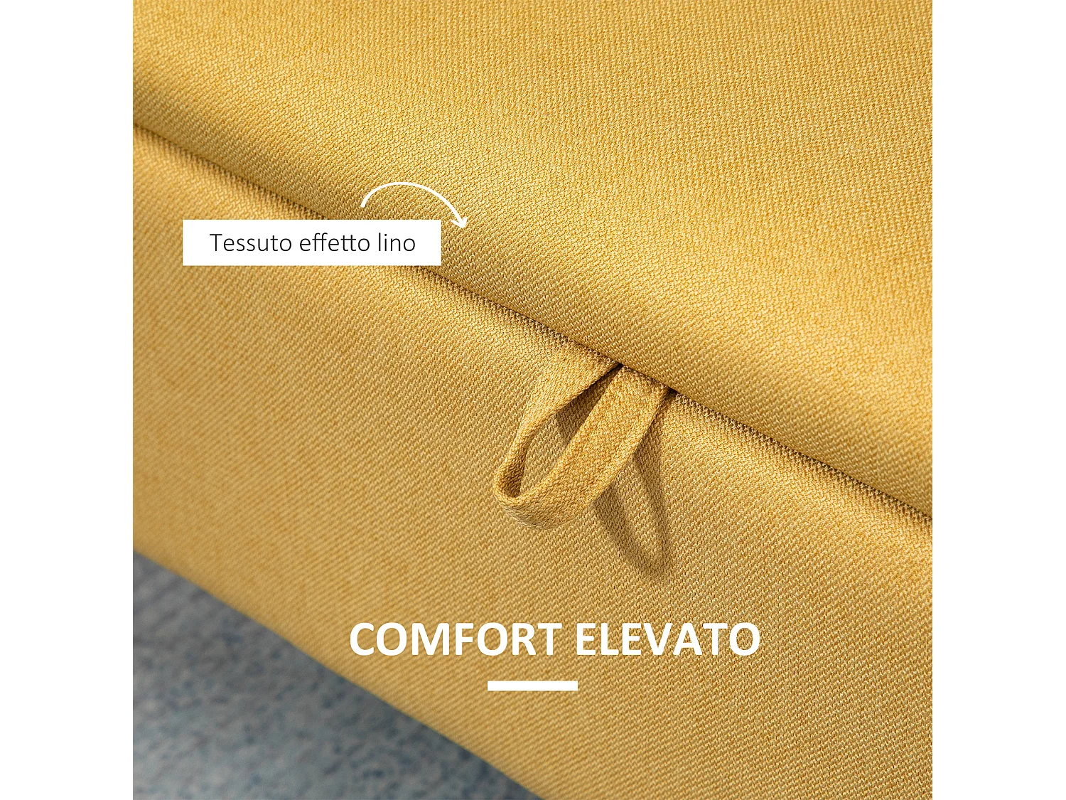 Panca fondo letto contenitore rivestita in poliestere giallo