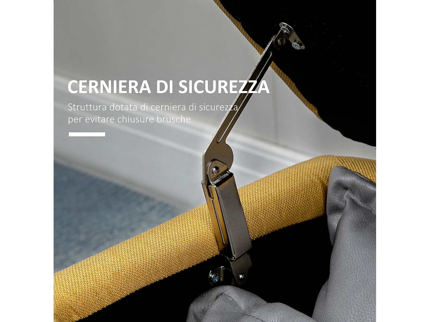 Panca fondo letto contenitore rivestita in poliestere giallo