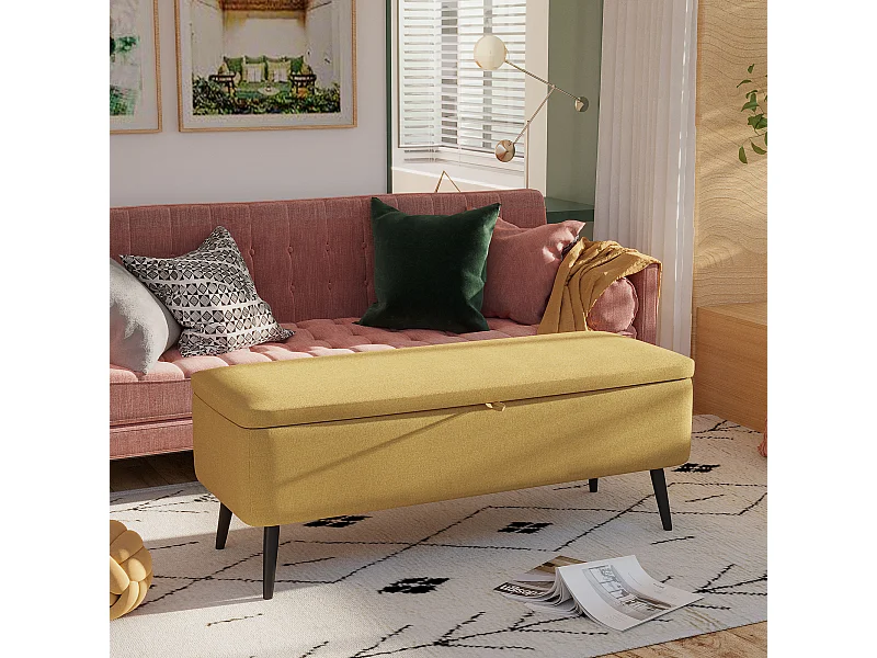 Panca fondo letto contenitore rivestita in poliestere giallo