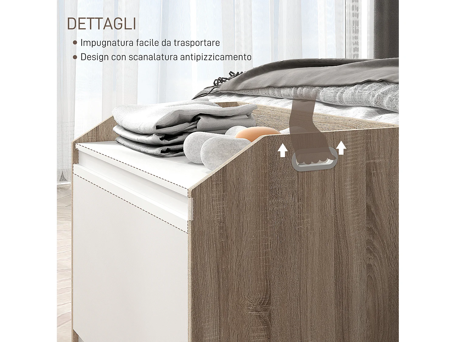 Cassapanca moderna con schienale e vano contenitore in legno bianco