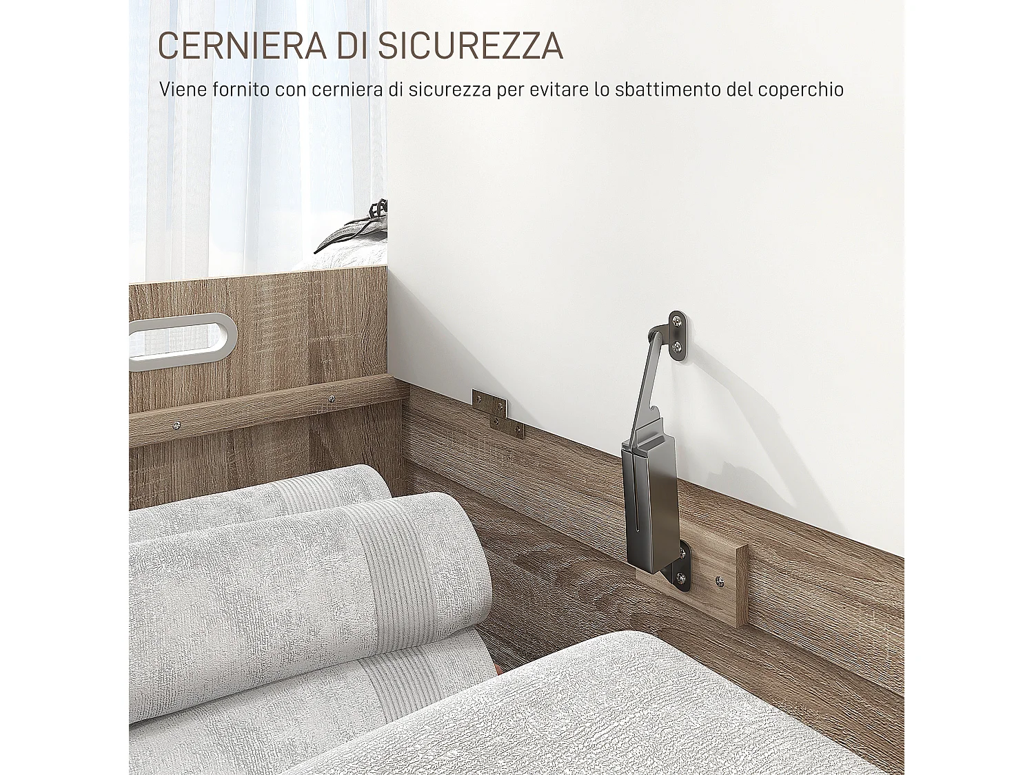 Cassapanca moderna con schienale e vano contenitore in legno bianco