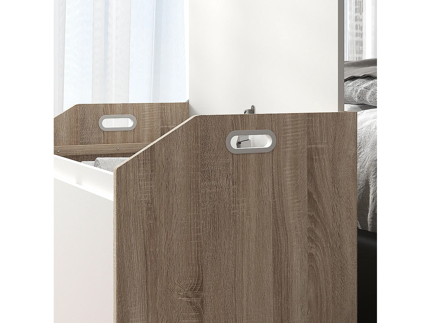 Cassapanca moderna con schienale e vano contenitore in legno bianco