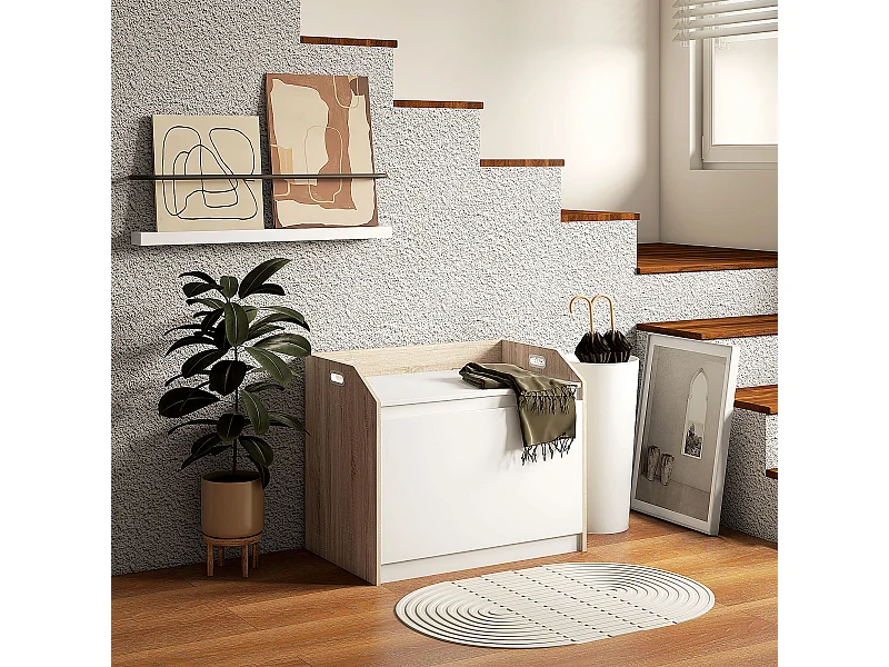 Cassapanca moderna con schienale e vano contenitore in legno bianco